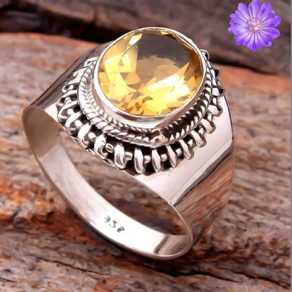 Beautiful Citrine Gemstone Sterling Silver Women''s Ring Size 7,  7.5
